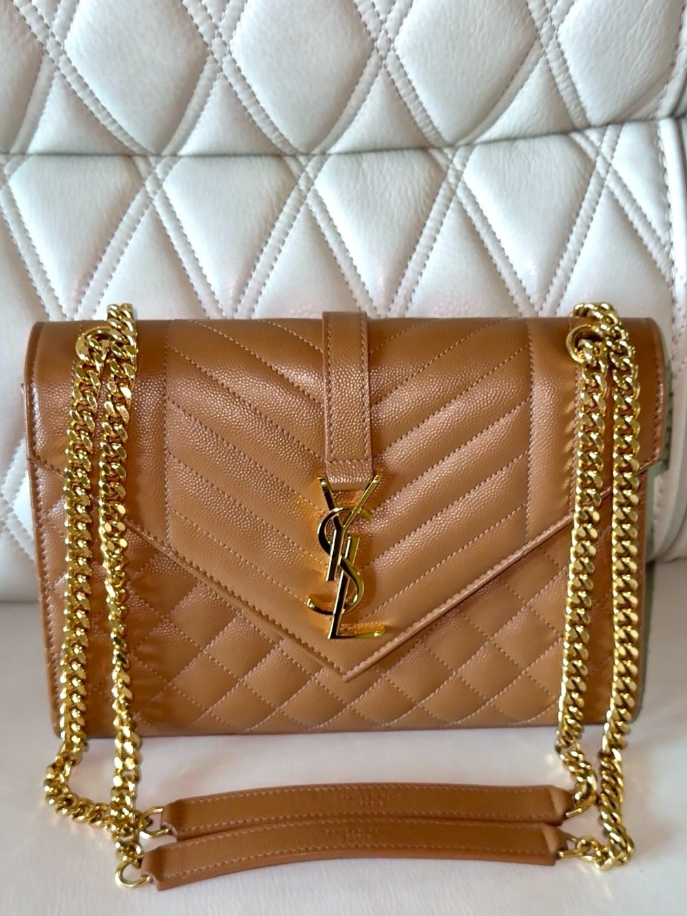 Yves Saint Laurent Brown and Gold Chevron Shoulder Bag
